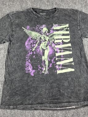 Nirvana In Utero T-Shirt Size Large Acid Washed Black Tee Kurt Cobain Gorpcore